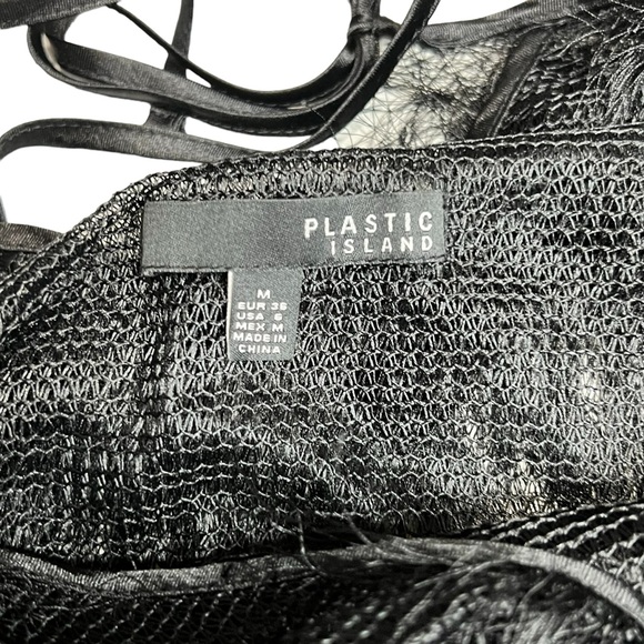 Plastic Island Sheer Tassel dress low back Women’s Medium in Black side‎ zipper - Picture 7 of 8